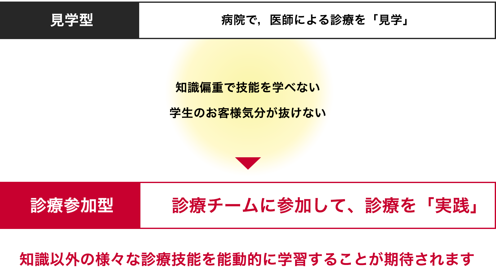診療参加型は、診療チームに参加して、診療を「実践」